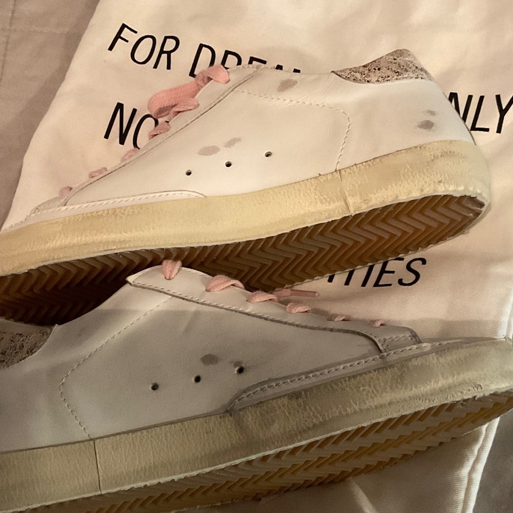 Golden Goose White Sneakers with Pink Laces and Silver Star - Picture 8 of 12